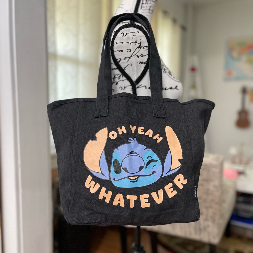 Brand New Size Medium Canvas Tote Bag With Cartoon Character Print In Charcoal